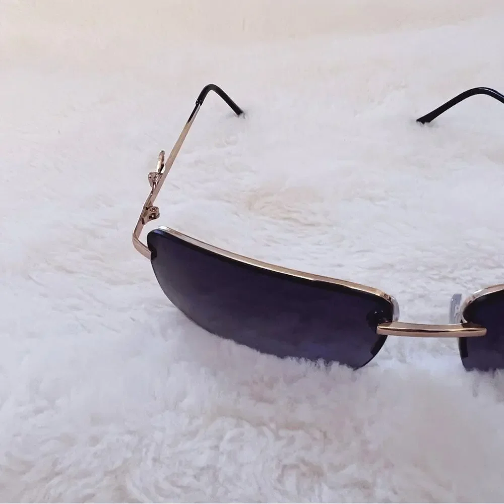 Delia Black Rimless Butterfly Accent Sunglasses